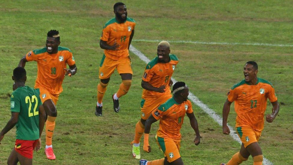 Ivory Coast celebrate against Cameroon