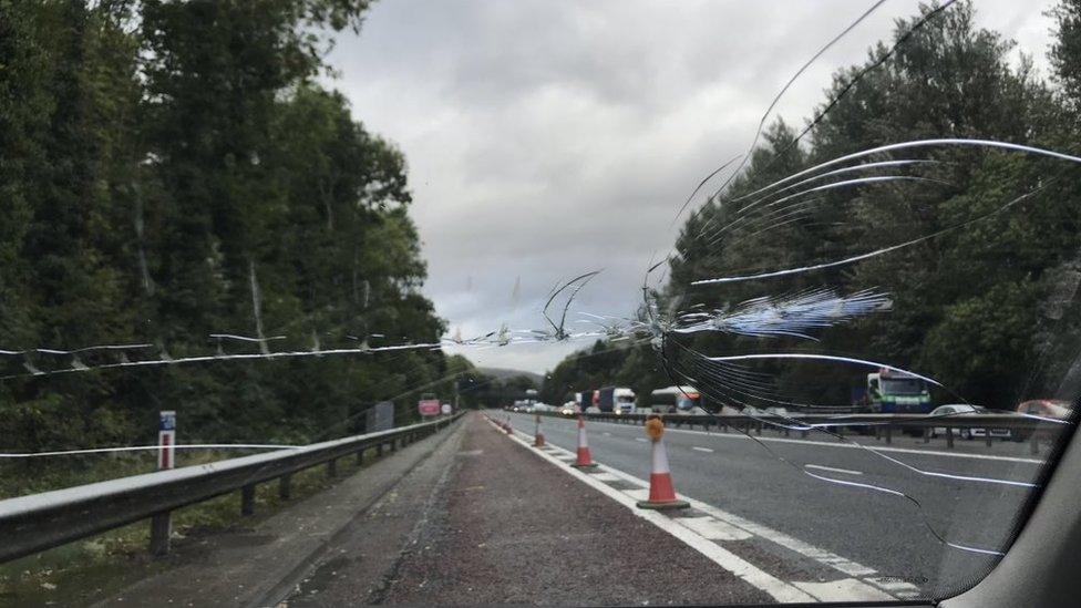 A cracked car windscreen