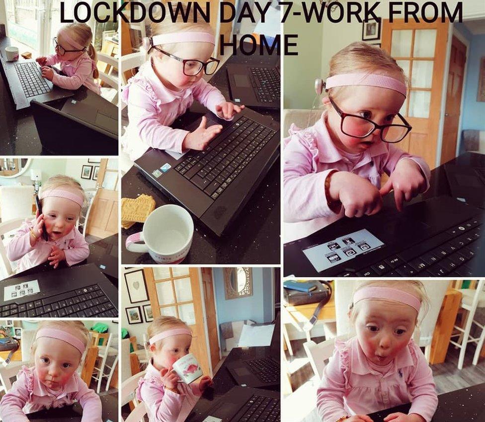 Collage showing Luna working from home