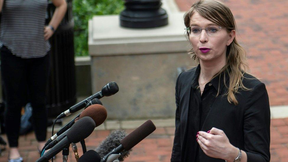 Former military intelligence analyst Chelsea Manning speaks to the press ahead of a Grand Jury appearance about WikiLeaks, in Alexandria, Virginia, on May 16, 2019