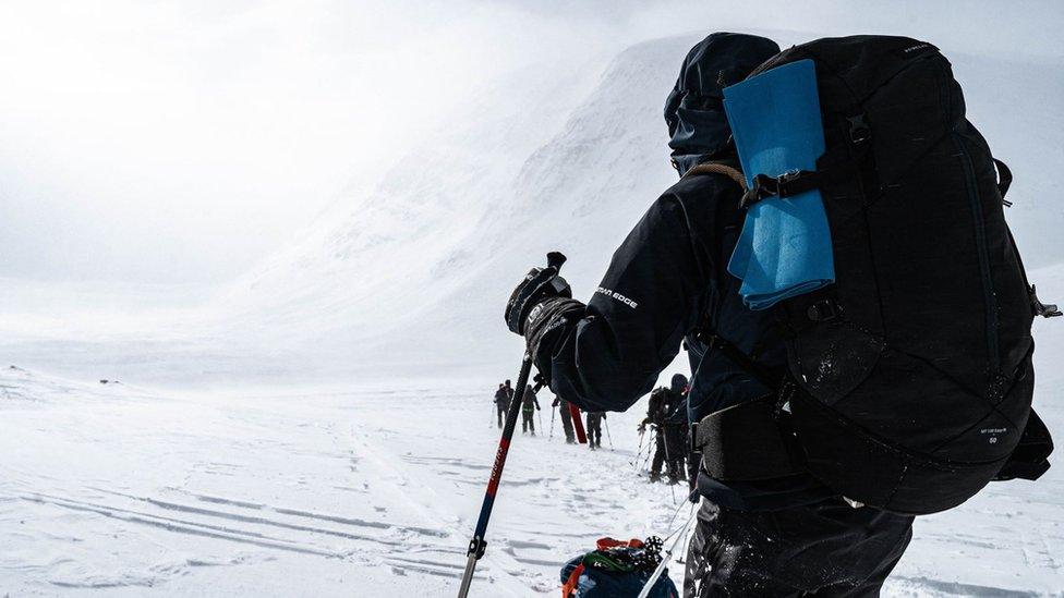 A trekker in the Arctic snow