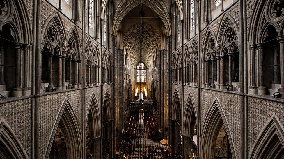 The view inside Westminster Abbey.