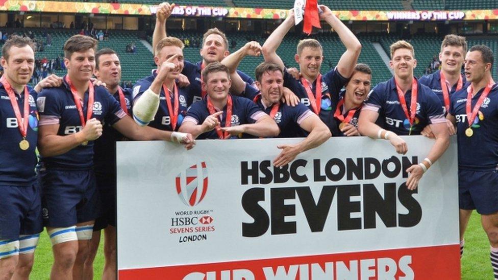 Scotland celebrate victory at the London Sevens