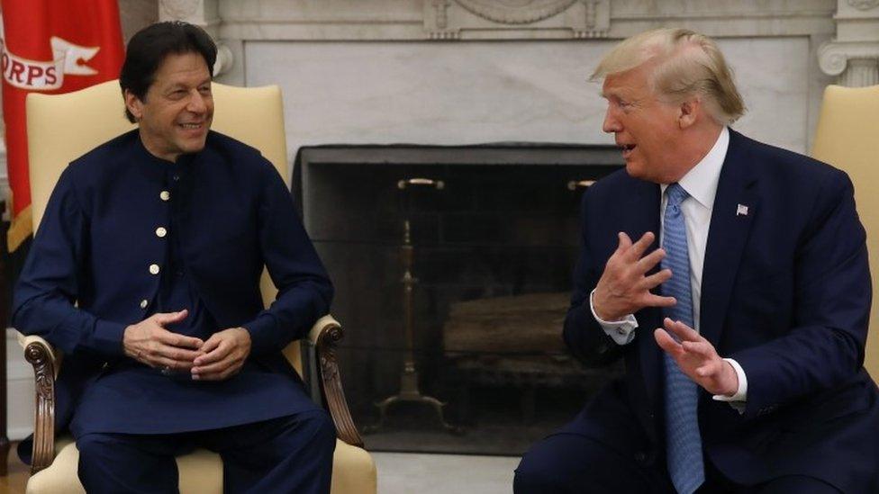 Donald Trump and Imran Khan speak to the media during a meeting in the Oval Office at the White House on July 22, 2019