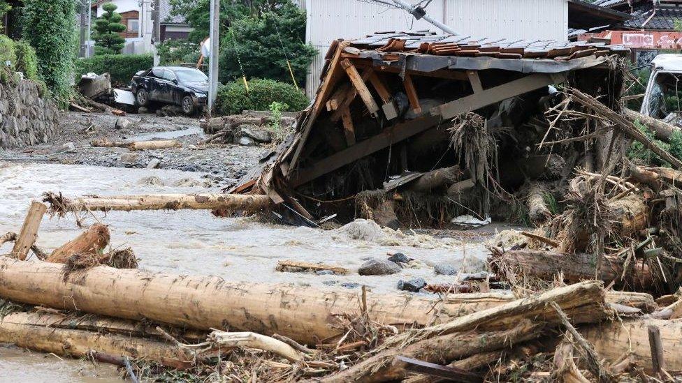 Debris from flooding in the Japanese city of Kurume, Fukuoka