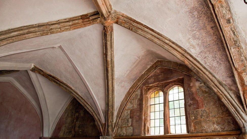 Photo of the vaulted porch of Bristol Castle's Great Hall