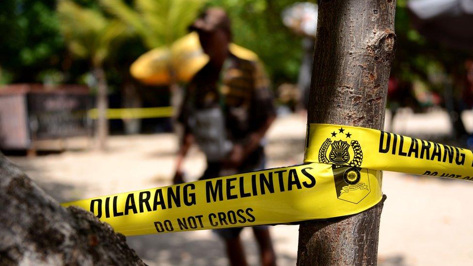 The crime scene where a police officer was slain on Kuta beach