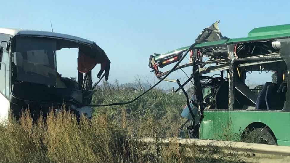 Bus and coach crash on A47