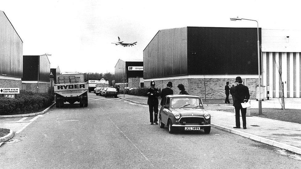 Brinks-Matt security warehouses, Heathrow Airport, 1983.