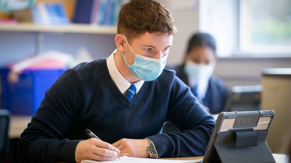 school pupil wearing mask