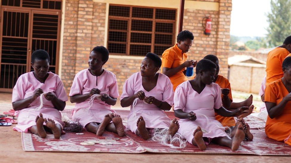 Women sewing in a group