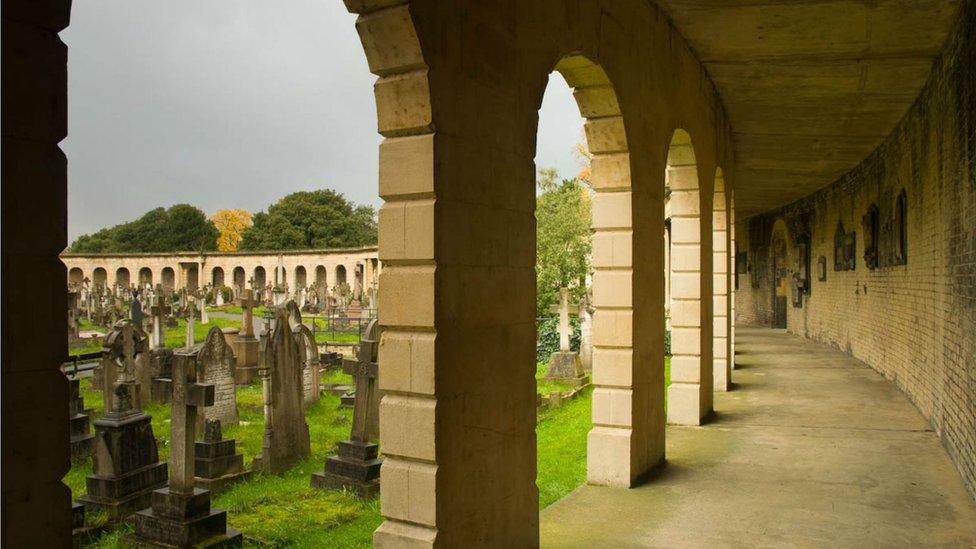 central colonnades in Brompton Cemetery