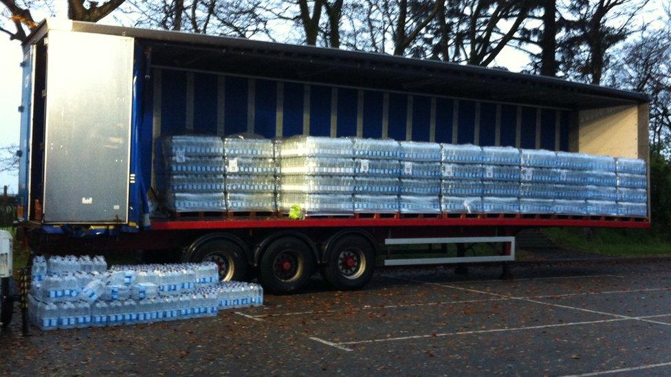 Trailer full of bottled water