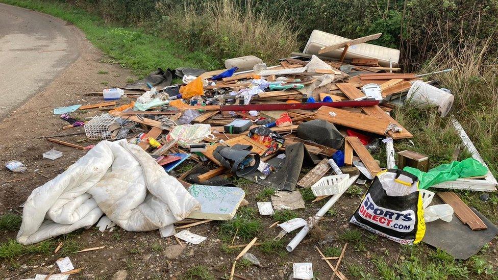 The waste dumped in the lane near Charlie Goadby's farm