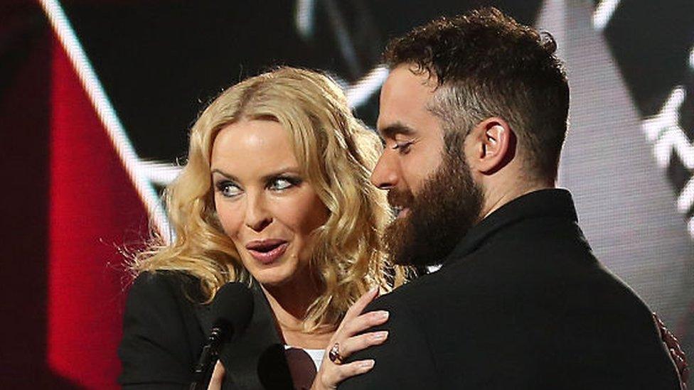 Australian singer Kylie Minogue and English actor Joshua Sasse at the ARIA Awards 2016