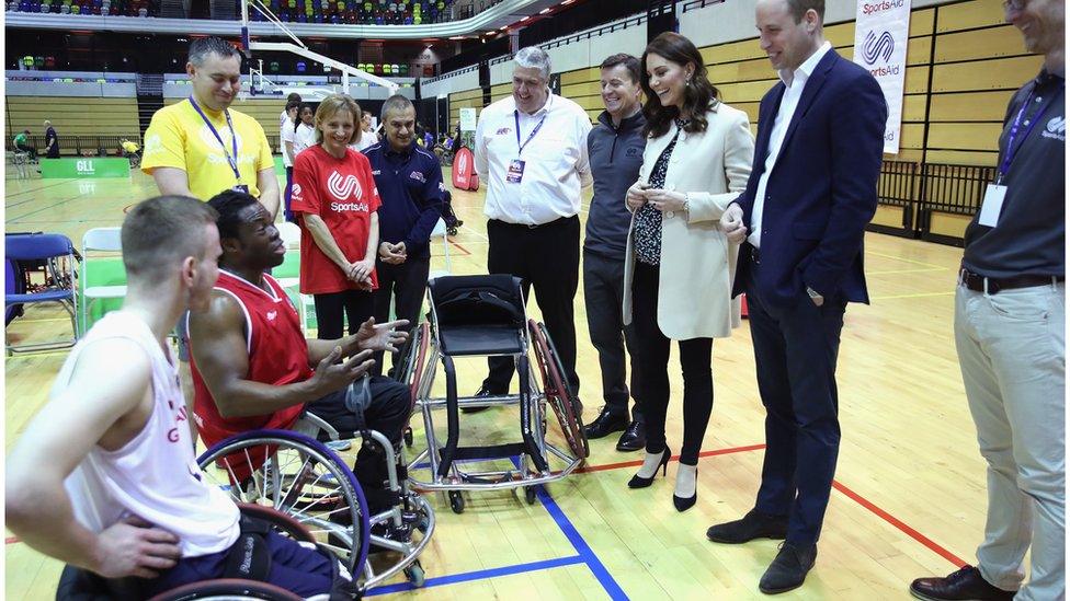 The Duke and Duchess at a wheelchair basketball session