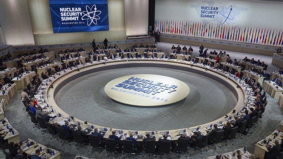 US President Barack Obama hosts a plenary session during the 2016 Nuclear Security Summit at the Washington Convention Center