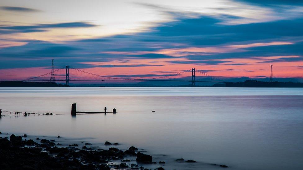 Sunrise over the Old Severn Bridge taken from Sudbrook