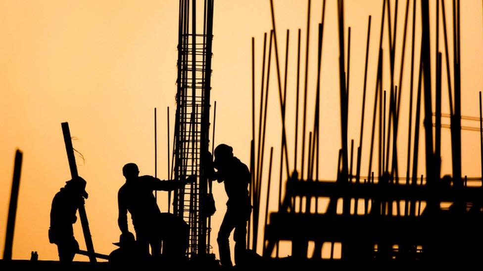 Silhouette of construction site