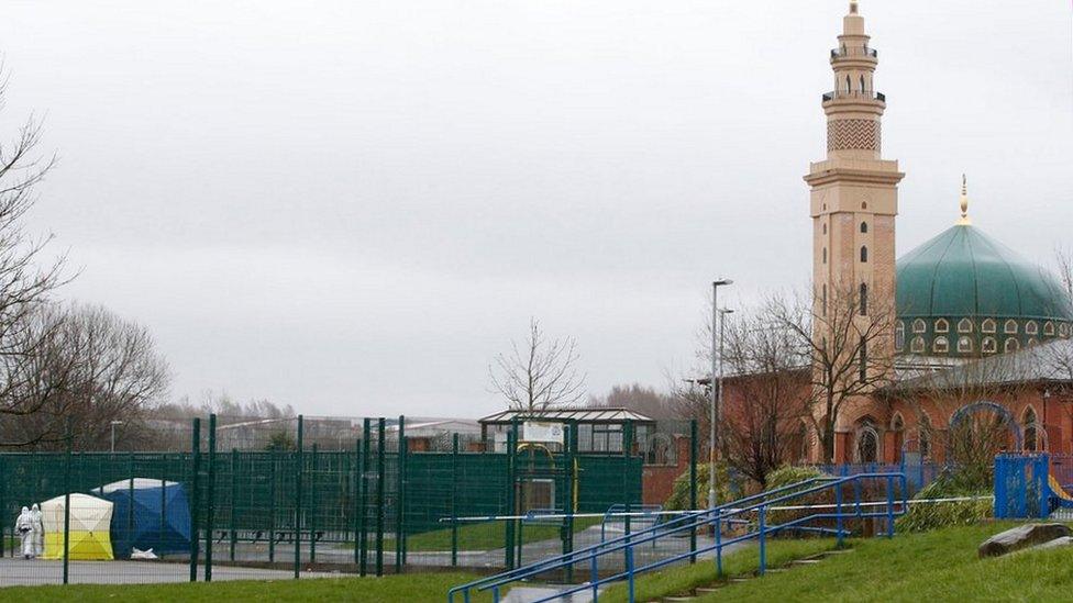 Tarpaulin placed near a mosque