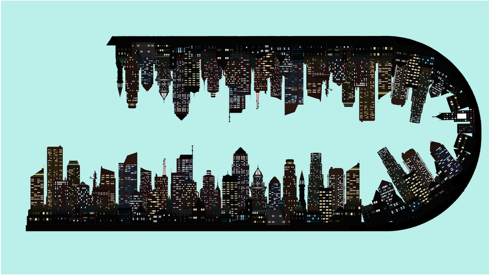 Drawing of city skyline upside down