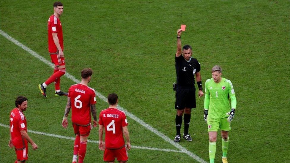 Wales goalie being sent off