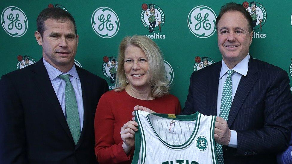 Rich Gotham, GE Chief Marketing Officer Linda Boff, Celtics executive Steve Pagliuca