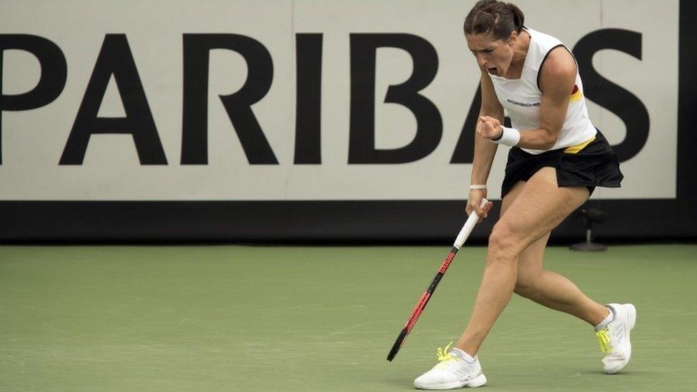 German tennis player Andrea Petkovic at her Fed Cup match in Hawaii against Alison Riske of the US, 1 February 2017