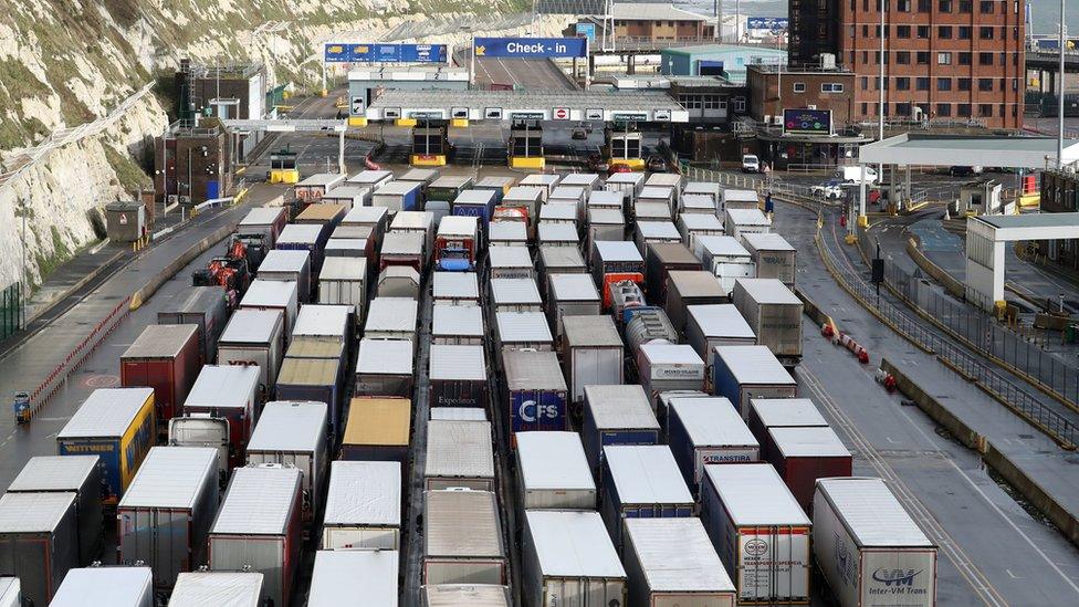 Queues of lorries at Dover on 19 December