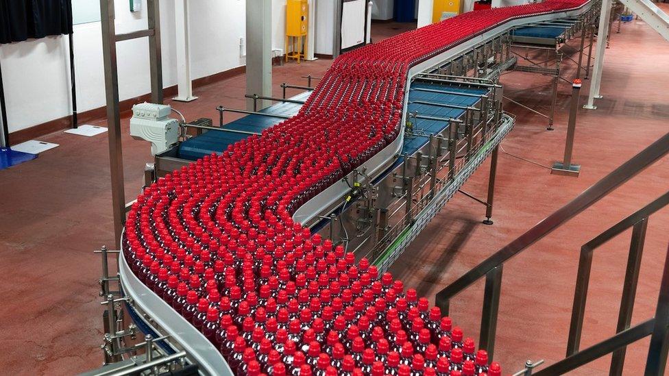 Lucozade bottles at the factory