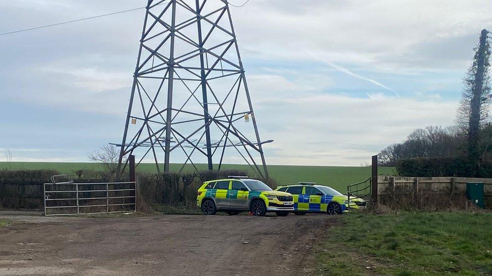 View of police cars on Thurnham Lane, Bearsted, Maidstone