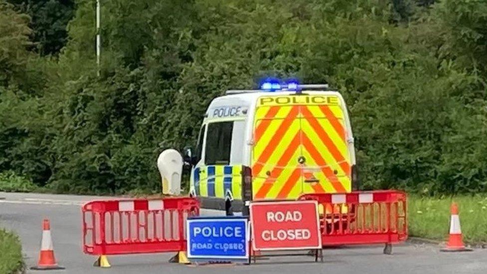 The road closed with an ambulance