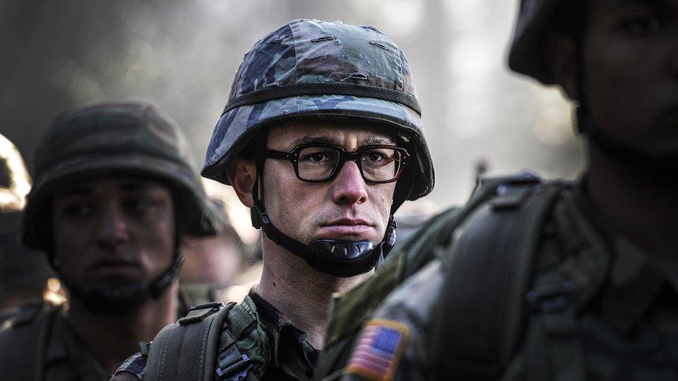 Joseph Gordon-Levitt portrays Snowden in military camouflage in the film 'Snowden'