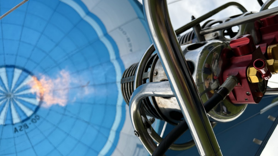 A gas burner inside a hot air balloon