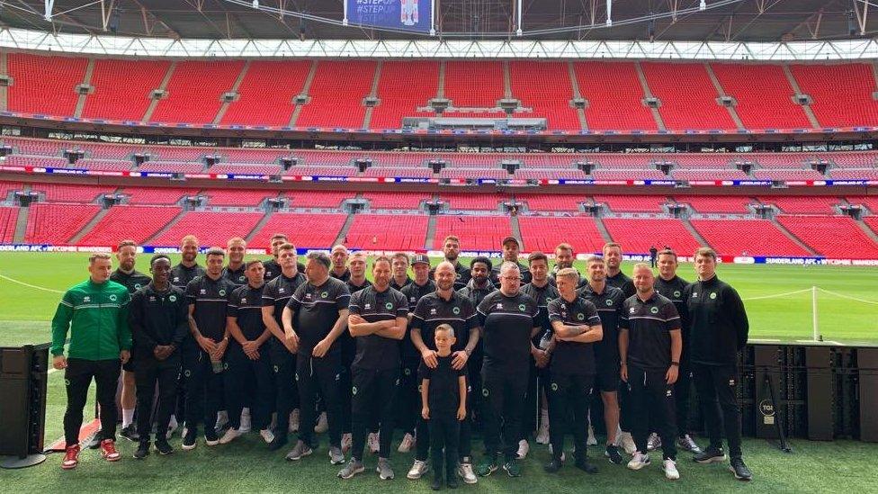 Newport Pagnell FC players, staff and family at Wembley