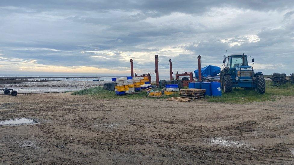 Launch tractor and fishing equipment at Boulmer