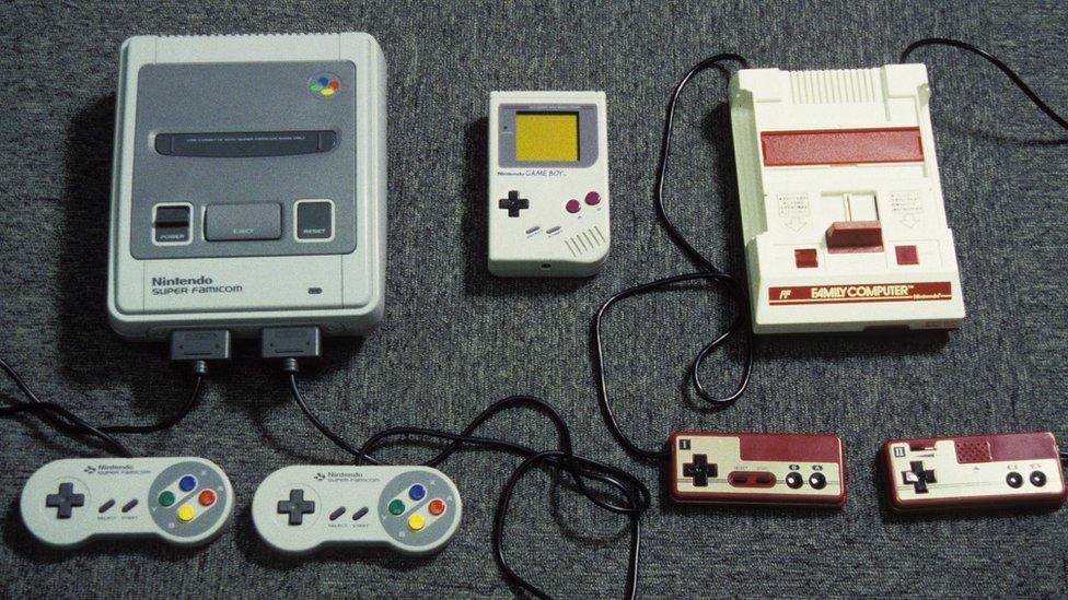 Nintendo Games In Japan in 1992. Super Famicon, Gameboy and Game machine.