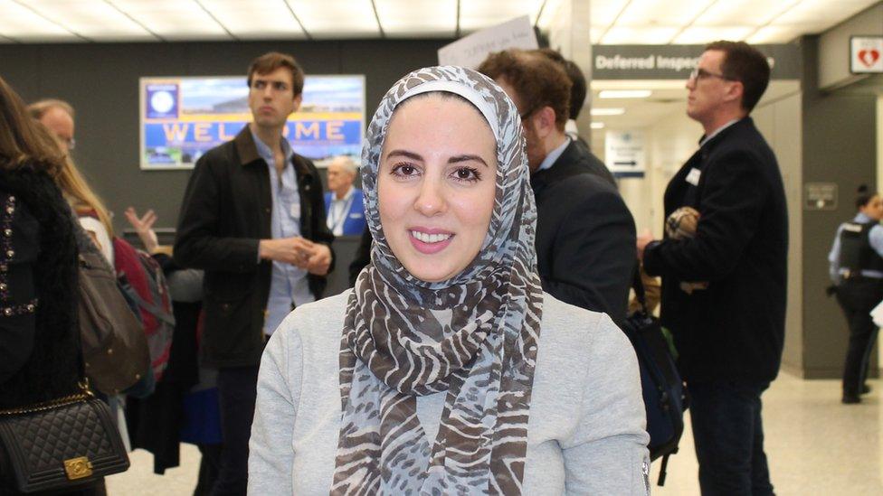 Lawyer Lena Albibi at Dulles International Airport in Virginia