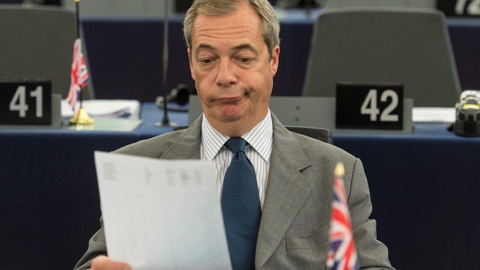 Nigel Farage in his seat at the European Parliament