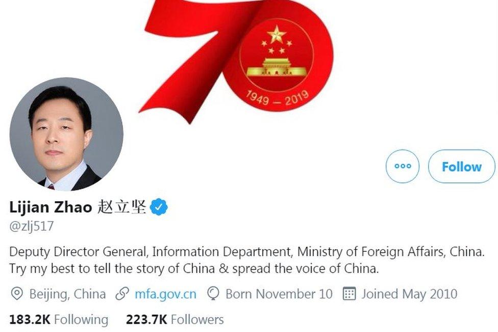 Zhao Lijian Twitter profile