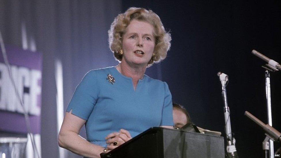 Margaret Thatcher addressing National Conference of Young Conservatives in 1975