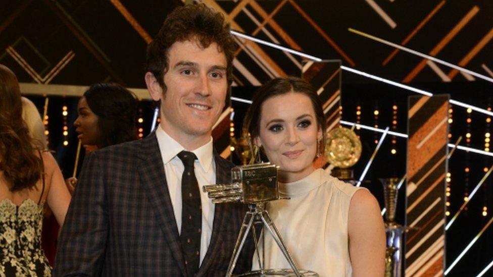 Geraint Thomas gyda'r wraig, Sara Elen