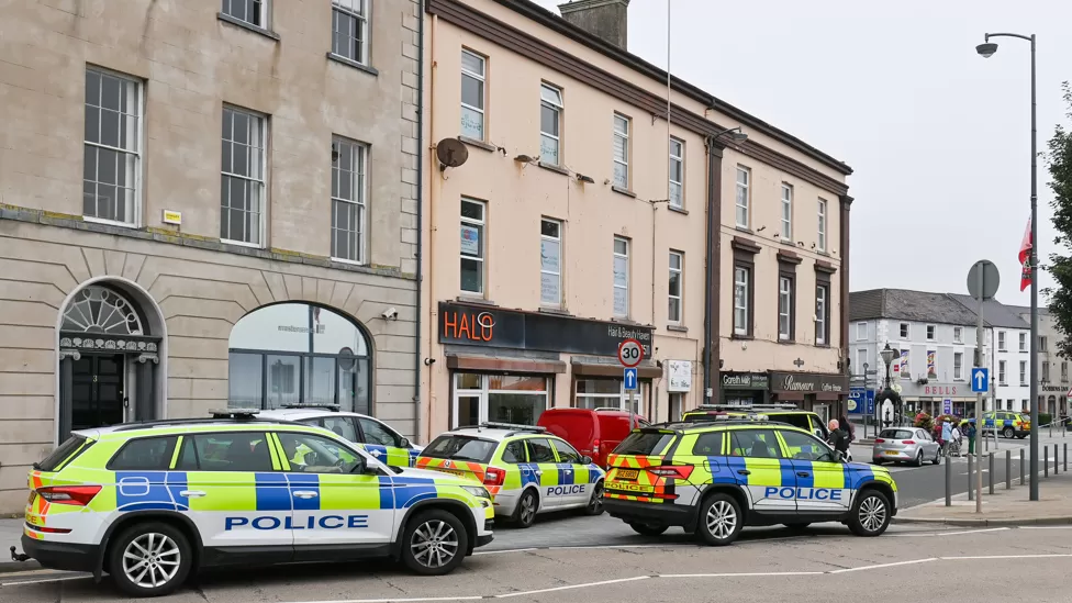 Police cars parked on High Street in Carrickfergus