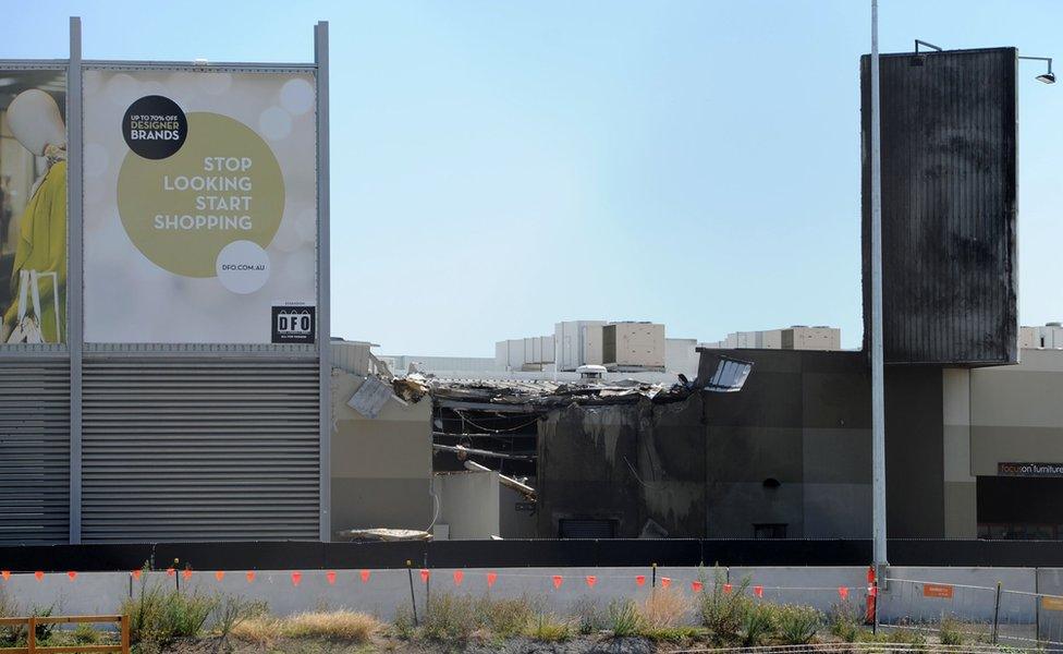 Scene of damage at the shopping centre in Essendon, Melbourne (21 Feb 2017)