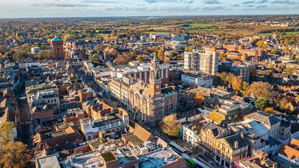 Colchester city centre aerial view