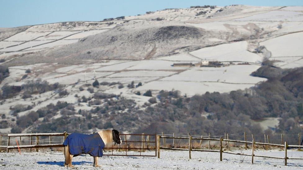 Snow covered fields in Todmorden, West Yorkshire