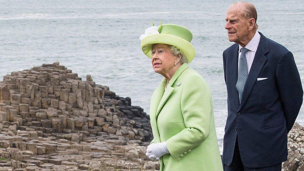 The Queen and the Duke of Edinburgh at the Giants Causeway