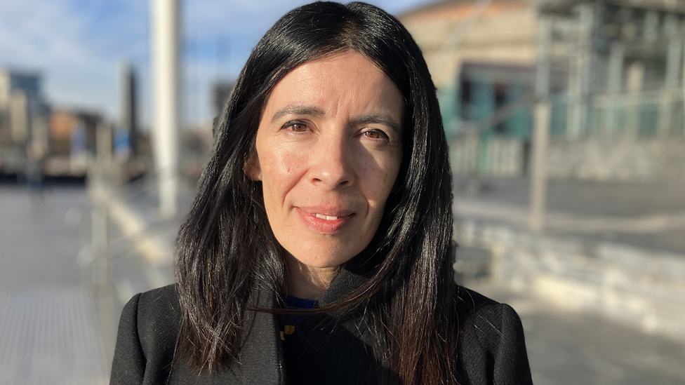 Children's commissioner for Wales Rocio Cifuentes standing in front of the Senedd