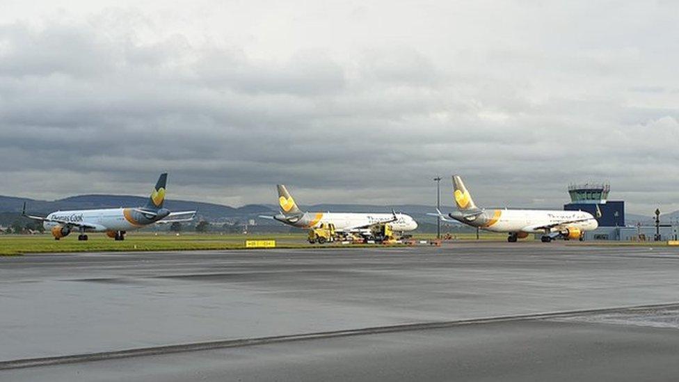 Three Thomas Cook planes at Glasgow Airport