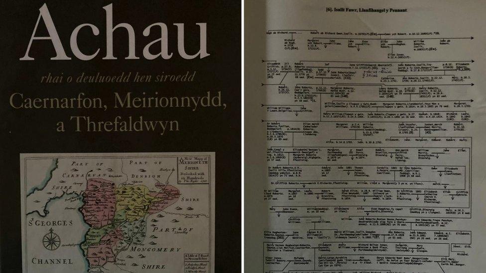 Mae cyfrol T. Ceiri Griffith, 'Achau rhai o deuluoedd hen siroedd Caernarfon, Meirionnydd a Threfaldwyn' yn gasgliad arall mae Dr Nia Powell yn ei argymell